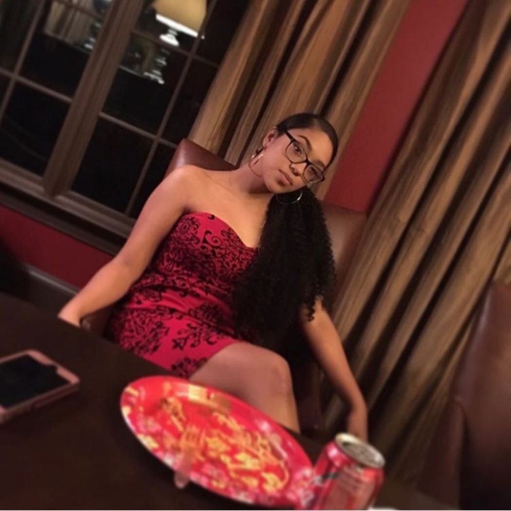Red and black patterned dress